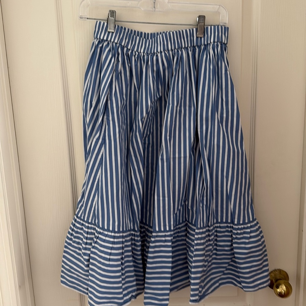 Kate Spade Blue and White Smocked Midi Skirt